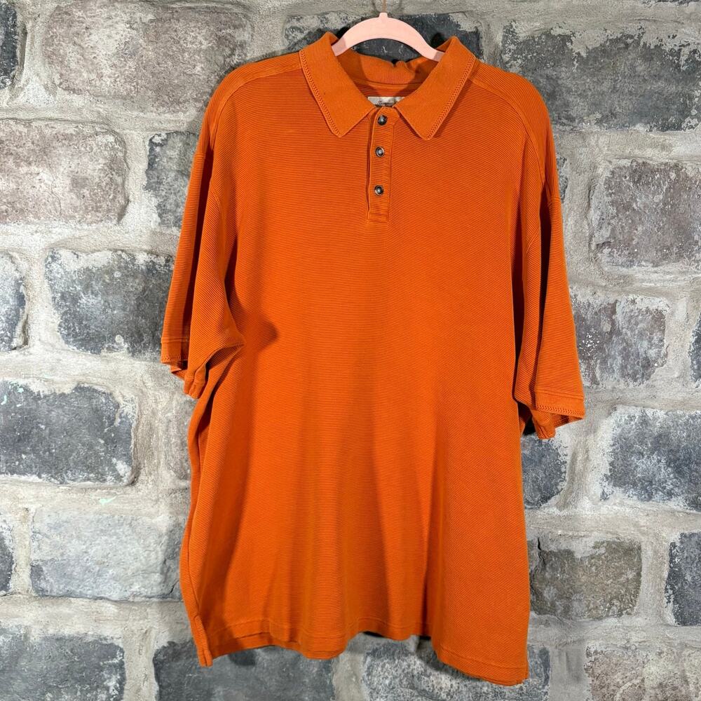 Tommy Bahama XXL Polo Shirt Silk Cotton‎ Orange Textured Knit Relaxed Fit Golf